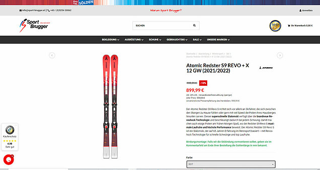Detailseite von Ski auf der Shopseite von Sport Brugger