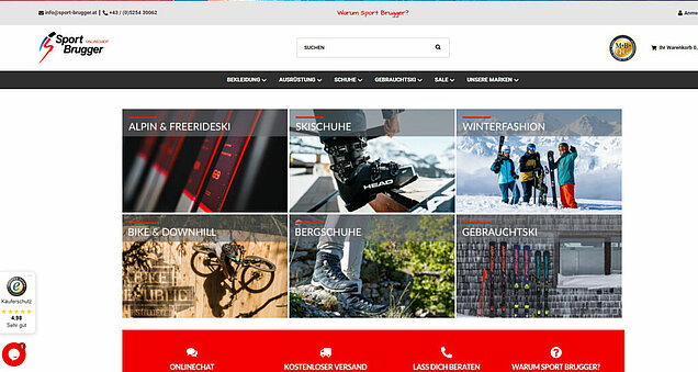 Startseite des Sport Brugger Onlineshops